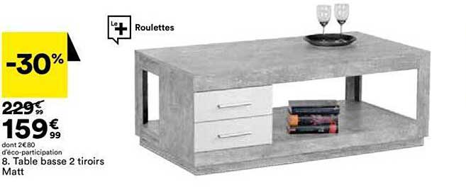 table basse 2 tiroirs matt