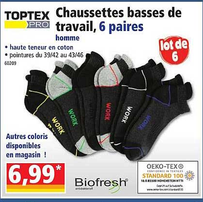 Toptex Pro Chaussettes Basses De Travail, 6 Paires Homme
