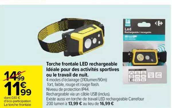 torche frontale led rechargeable idéale pour les activités sportives ou le travail de nuit