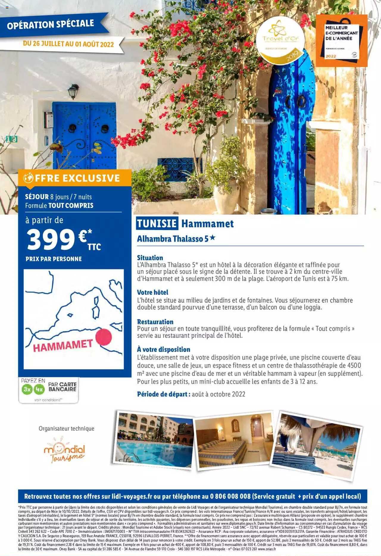 tunise hammamet séjour 8 jours-7 nuits formule tout compris