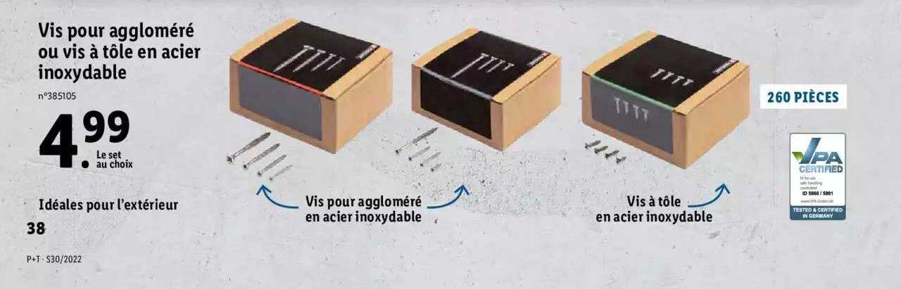 vis pour aggloméré ou vis à tôle en acier inoxydable
