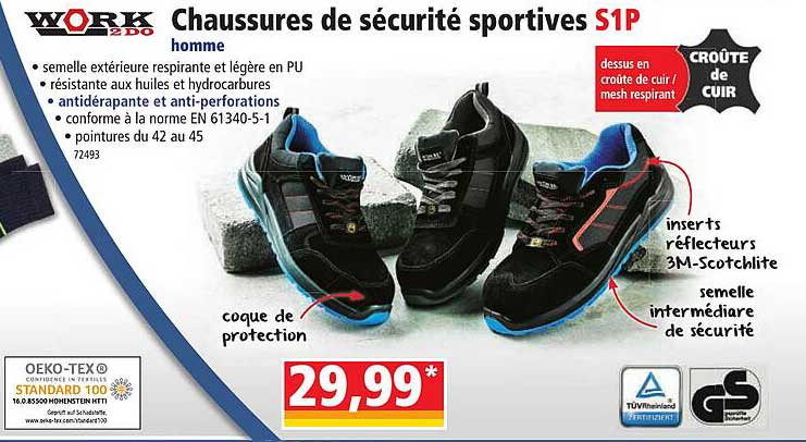 work chaussures de sécurité sportives s1p homme
