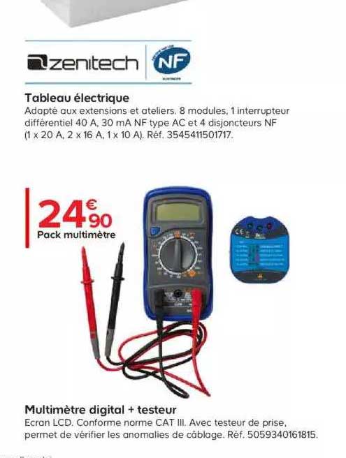 zenitech tableau électrique ou multimètre digital + testeur