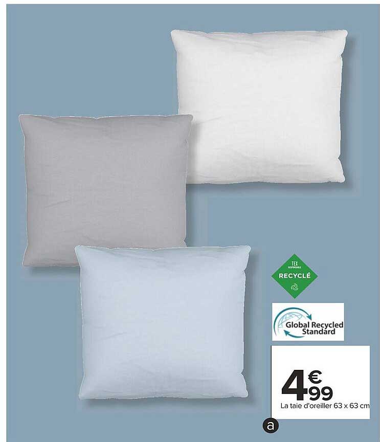 la taie d'oreiller 63 x 63 cm tex