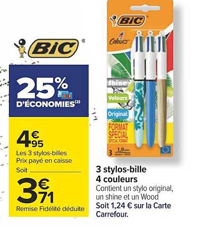 3 Stylos-bille 4 Couleurs Bic