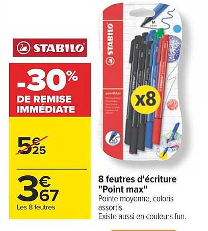 8 feutres d'écriture "point max" stabilo
