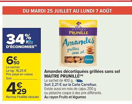 amandes décortiquées grillées sans sel maître prunille