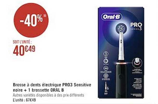 brosse à dents électrique pro3 sensitive noire + 1 brossette oral b