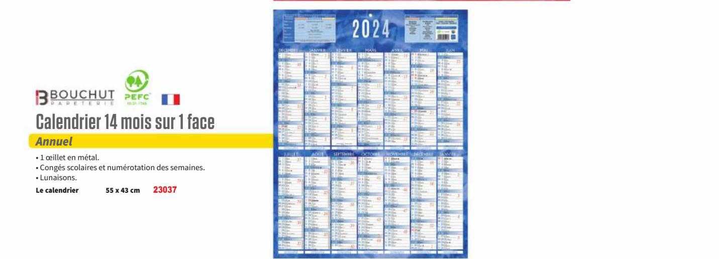 Calendrier 14 Mois Sur 1 Face Bouchut