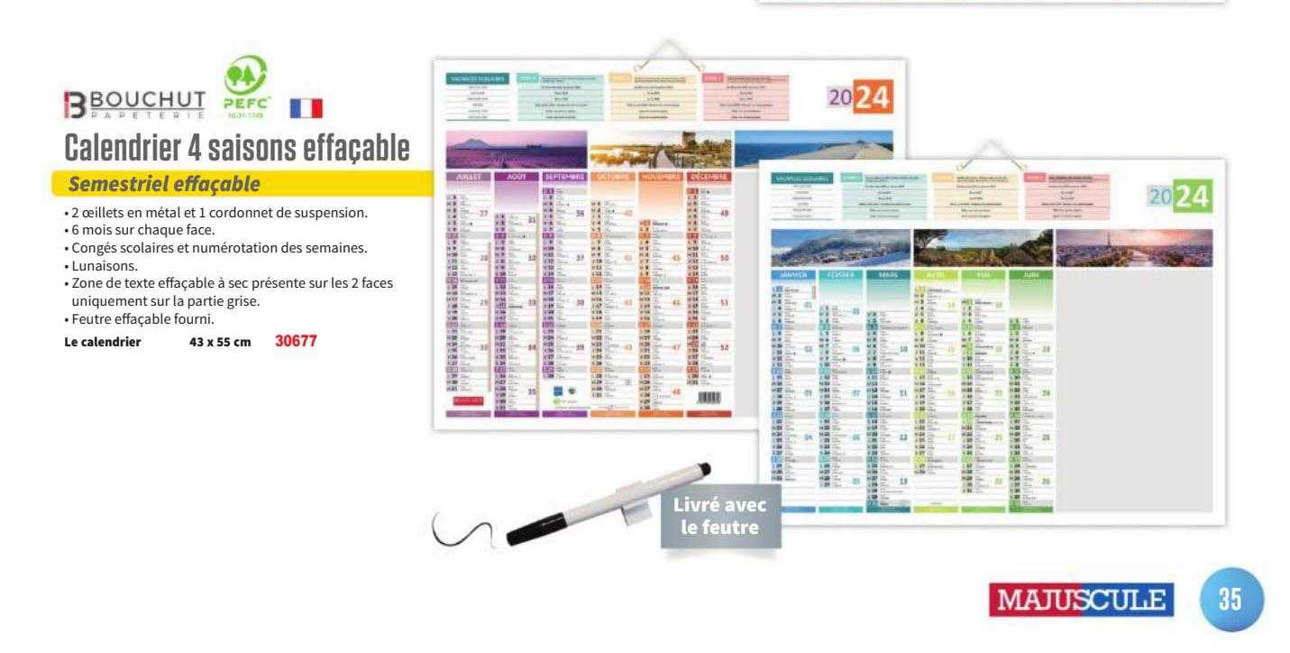 Calendrier 4 Saisons Effaçable Bouchut