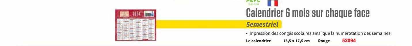 calendrier 6 mois sur chaque face