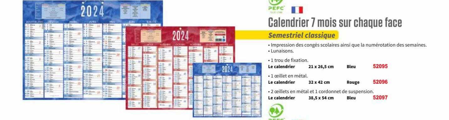 calendrier 7 mois sur chaque face