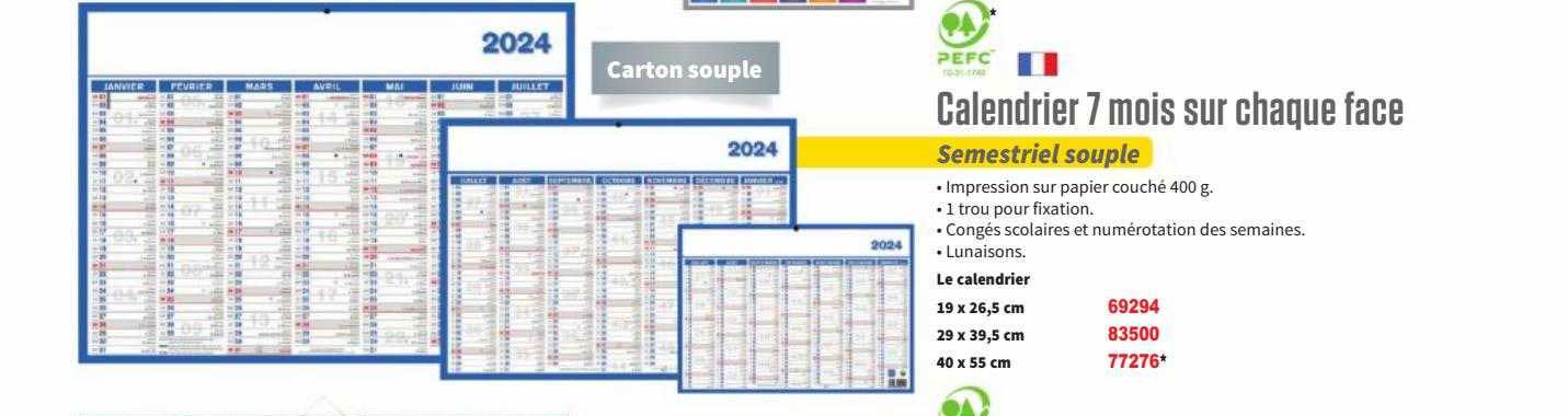 calendrier 7 mois sur chaque face
