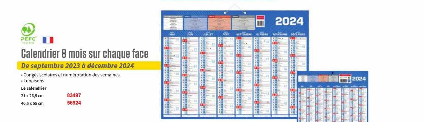calendrier 8 mois sur chaque face