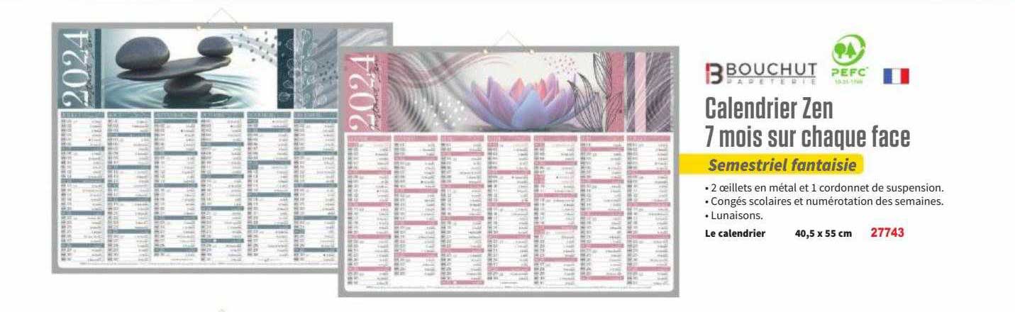 calendrier zen 7 mois sur chaque face bouchut