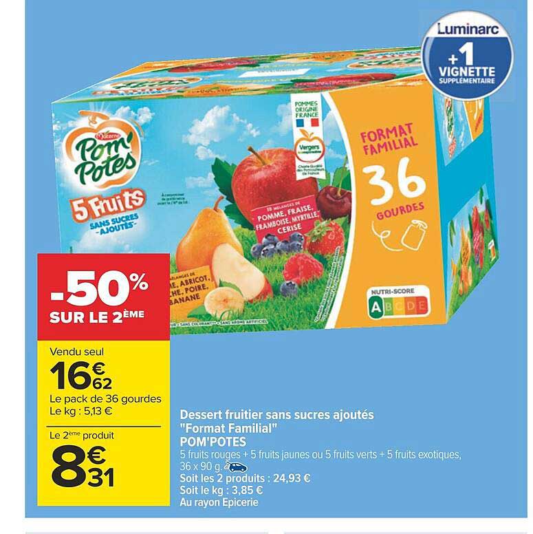 Dessert Fruitier Sans Sucres Ajoutés "format Familial" Pom'potes