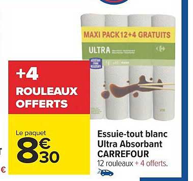 essuie-tout blanc ultra absorbant carrefour