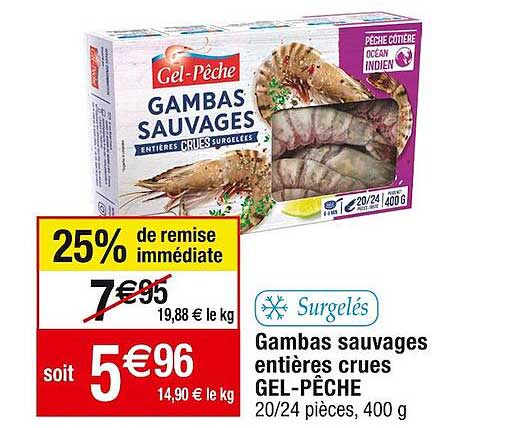 gambas sauvages entières crues gel-pêche