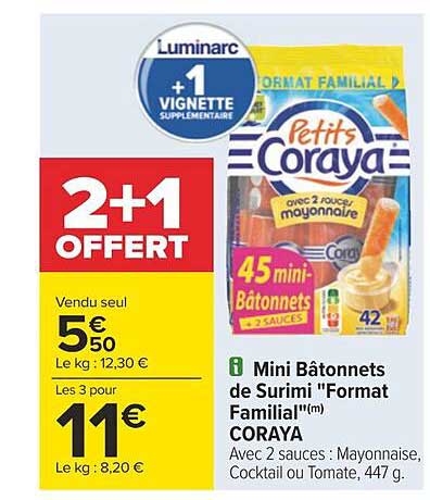 mini bâtonnets de surimi "format familial" coraya