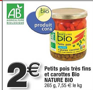 petits pois très fins et carottes bio nature bio