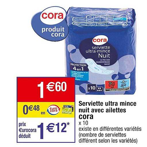 serviette ultra mince nuit avec ailettes cora