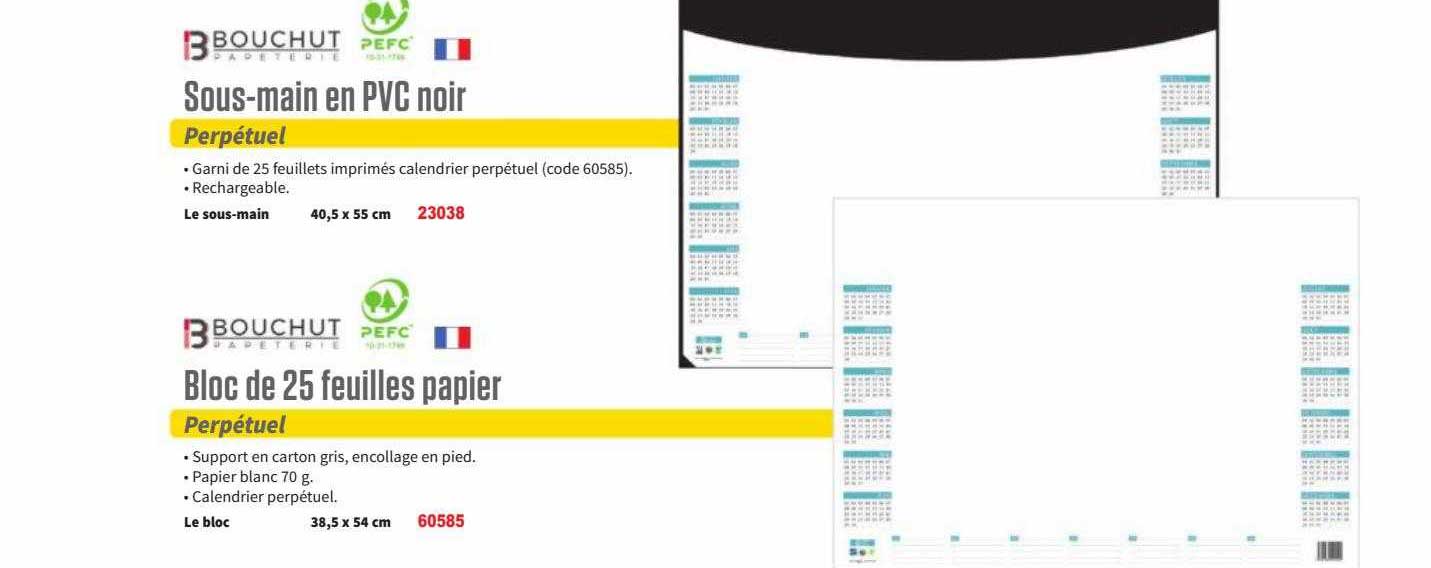 sous-main en pvc noir bouchot, bloc de 25 feuilles papier bouchut