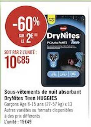 sous-vêtements de nuit absorbant dry nites teen huggies