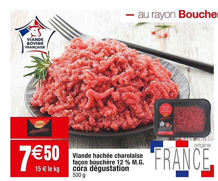 viande hachée charolaise façon bouchère 12% m.g. cora dégustation