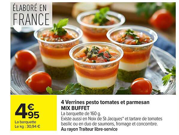 4 Verrines pesto tomates et parmesan