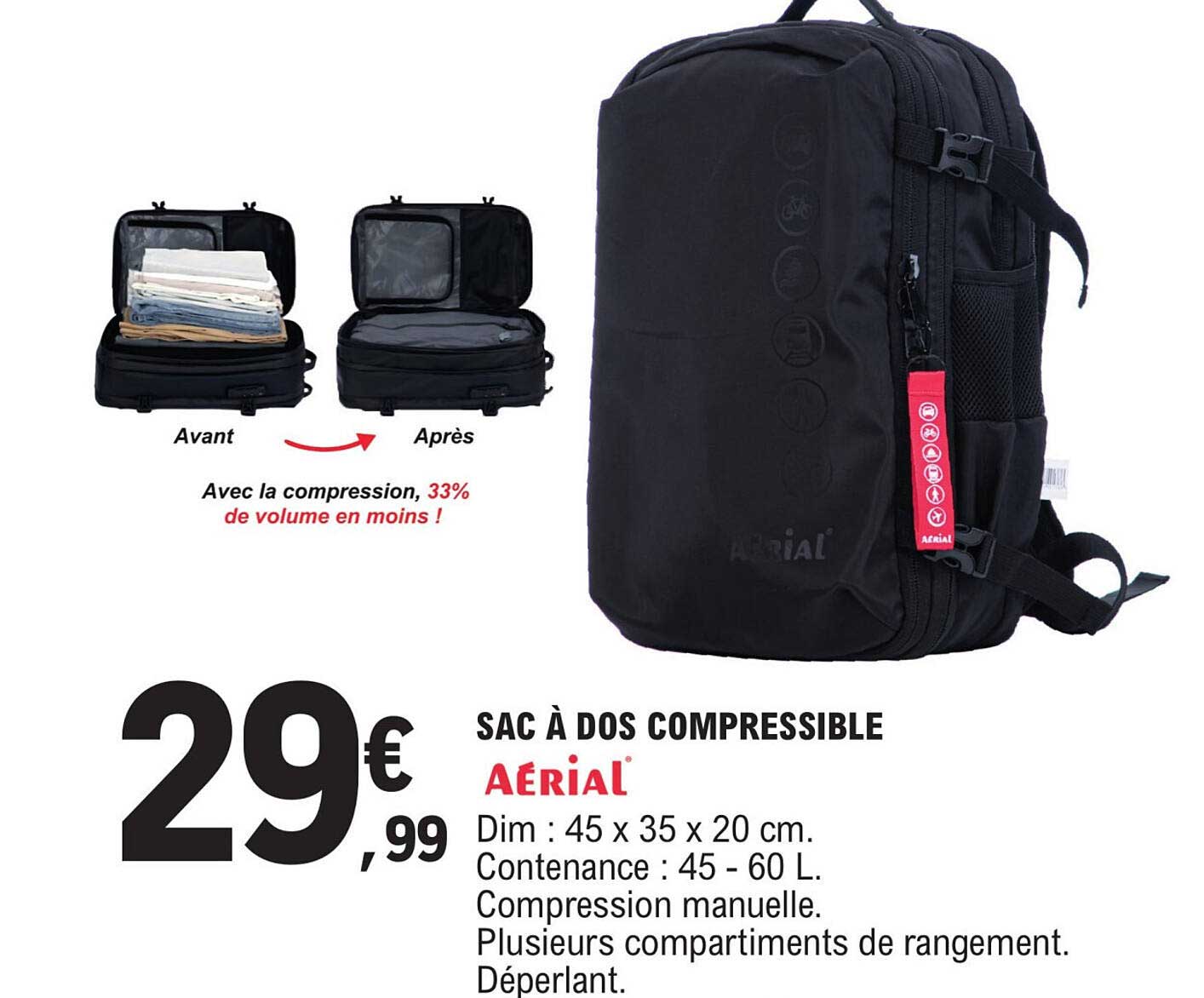 AÉRIAL SAC À DOS COMPRESSIBLE