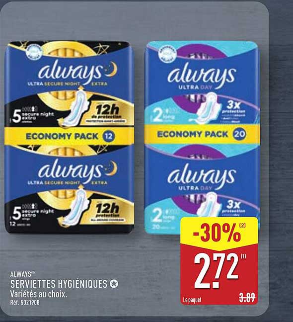 always SERVIETTES HYGIÉNIQUES