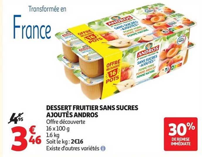 Andros Dessert Fruiturier Sans Sucres Ajoutés