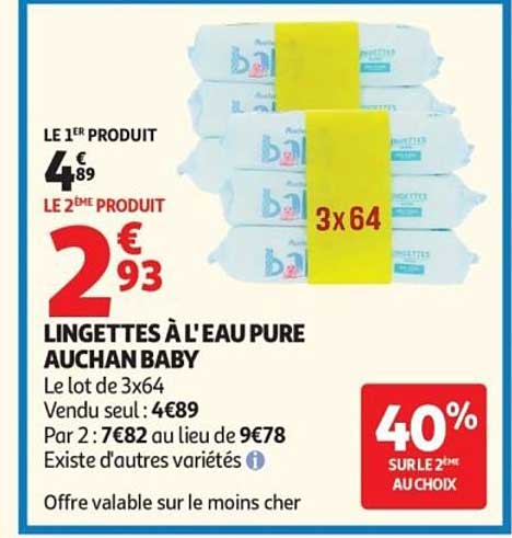 AUCHAN BABY LINGETTES À L'EAU PURE