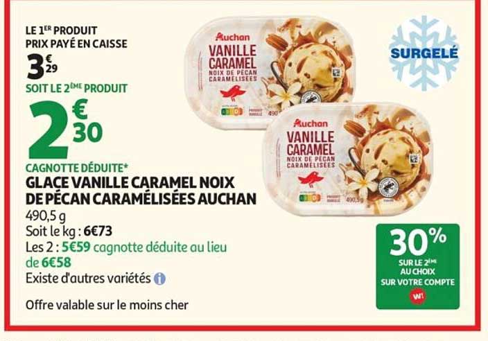 Auchan Glace vanille caramel noix de pécan caramélisées
