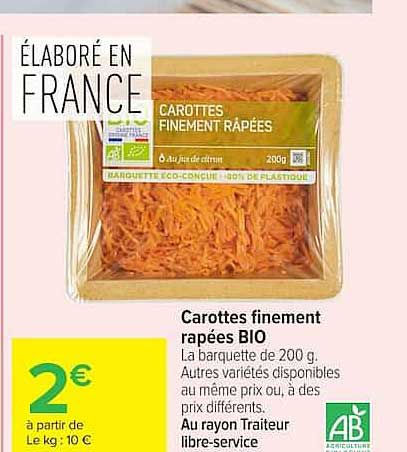 Carottes finement râpées BIO
