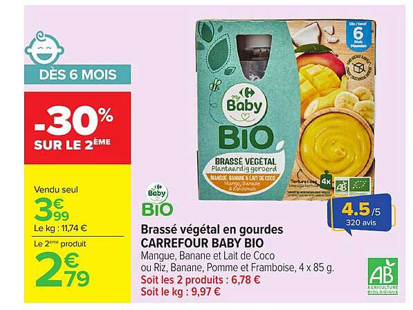 Carrefour Baby Bio Brassé végétal en gourdes