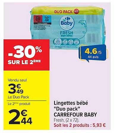 Carrefour Baby Lingettes bébé "Duo pack