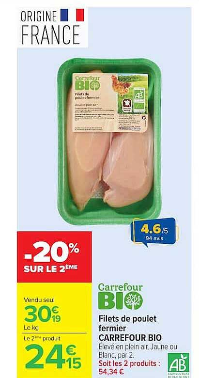 Carrefour Bio Filets de poulet fermier