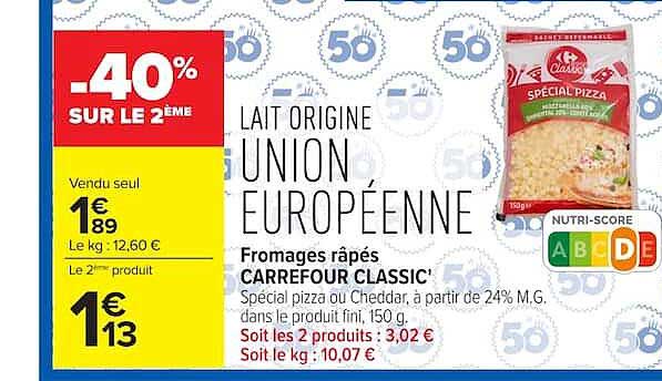 Carrefour Classic' Fromages râpés Union Européenne