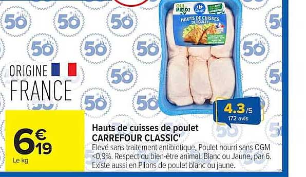 CARREFOUR CLASSIC' Hauts de cuisses de poulet