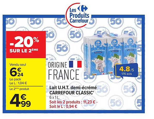 Carrefour Classic' Lait U.H.T. demi-écrémé