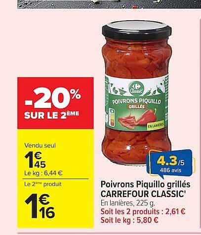 Carrefour Classic' Poivrons Piquillo grillés