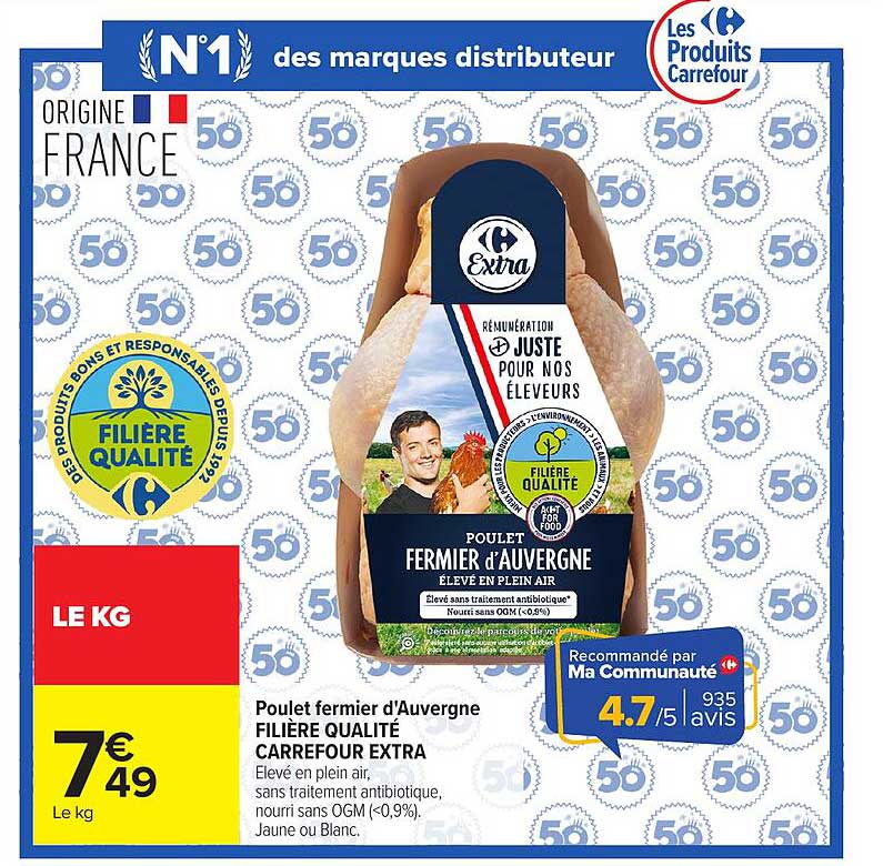 Carrefour Extra Poulet fermier d'Auvergne