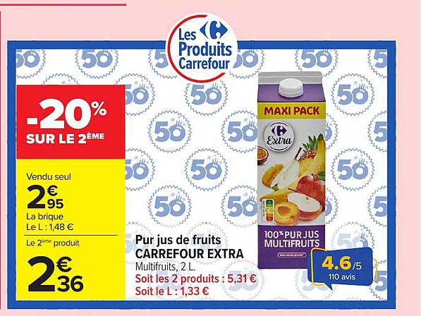 Carrefour Extra Pur jus de fruits Multifruts 2 L