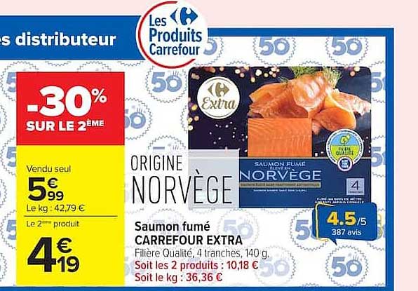 Carrefour Extra Saumon fumé NORVÈGE