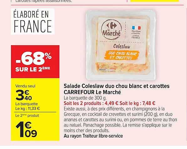 CARREFOUR Le Marché Salade Coleslaw duo chou blanc et carottes