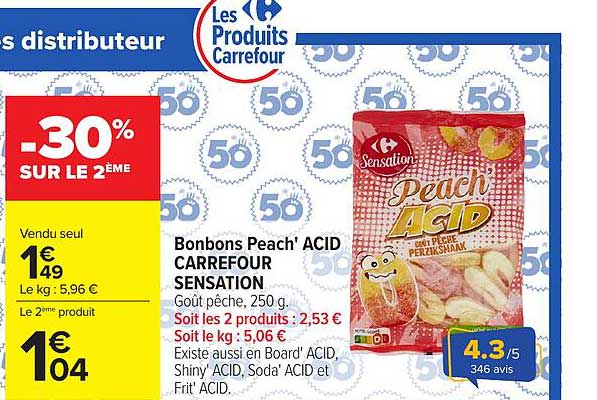 Carrefour Sensation Bonbons Peach' ACID
