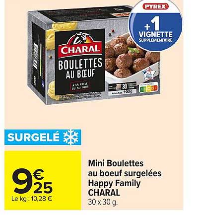 CHARAL Mini Boulettes au boeuf surgelées Happy Family