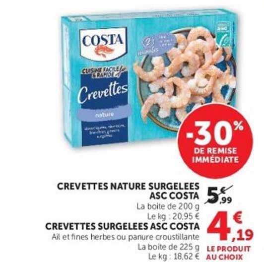 COSTA Crevettes nature congelées