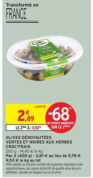 Croc’Frais Olives dénoyautées verts et noires aux herbes